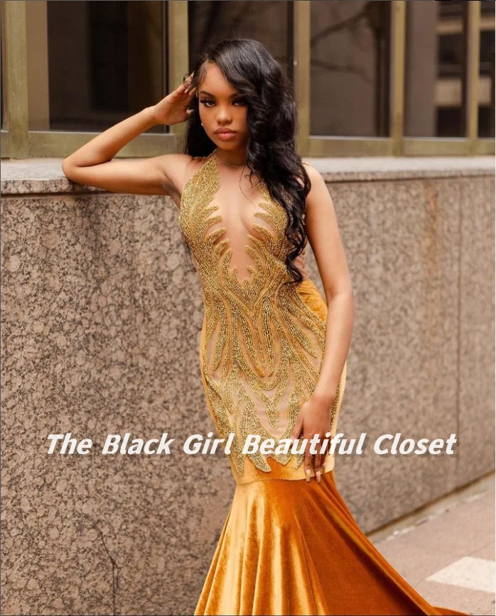 High Luxury Gold Prom Dresses New Glitter Sequins Decoration Birthday Party Dresses Black Girls Sexy Cocktail Dresses