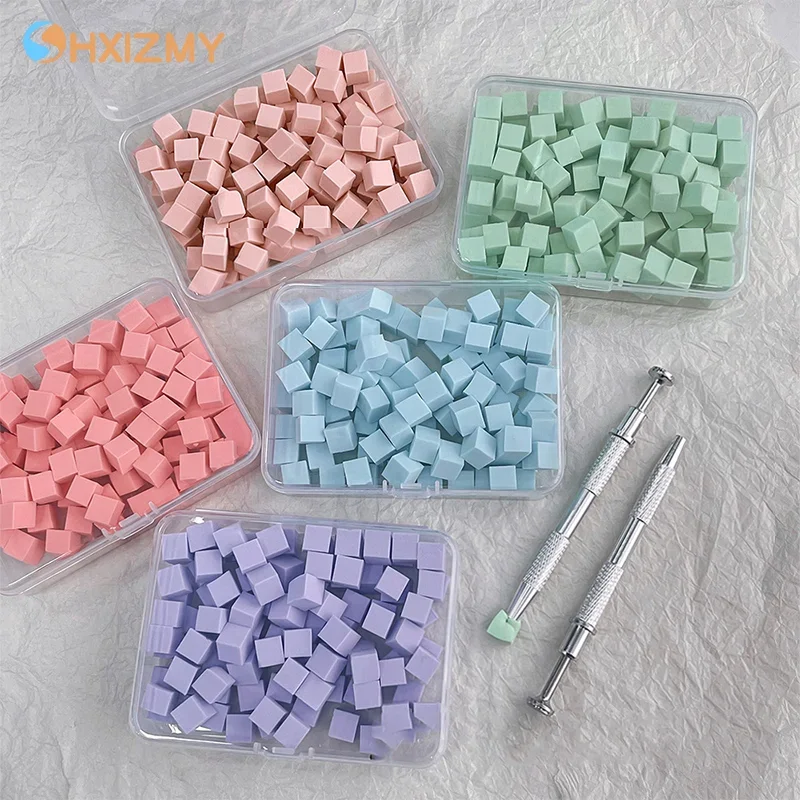 50/100 pçs quadrado conjunto de esponja da arte do prego gradiente escovas gel polonês design esponja do prego agarrar caneta manicure suprimentos