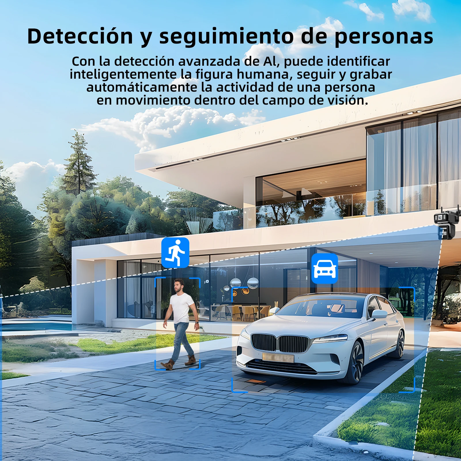 كاميرا مراقبة واي فاي خارجية: تصميم مزدوج العدسة، تعمل بالطاقة الشمسية (مع لوحة وبطارية)، مناسبة للتلفزيون الدائرة المغلقة #4