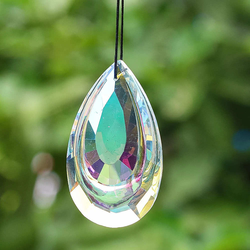 76mm AB Teardrop Shape Crystal Suncatcher Chandelier Components Glass Prism Faceted Garden Window Chandelier Decor Accessories