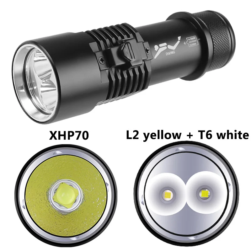 New XHP70.2 Scuba Diving Flashlights 200M IPX8 Waterproof Underwater Torch Bright LED Submarine Safety Lighting for Underwater