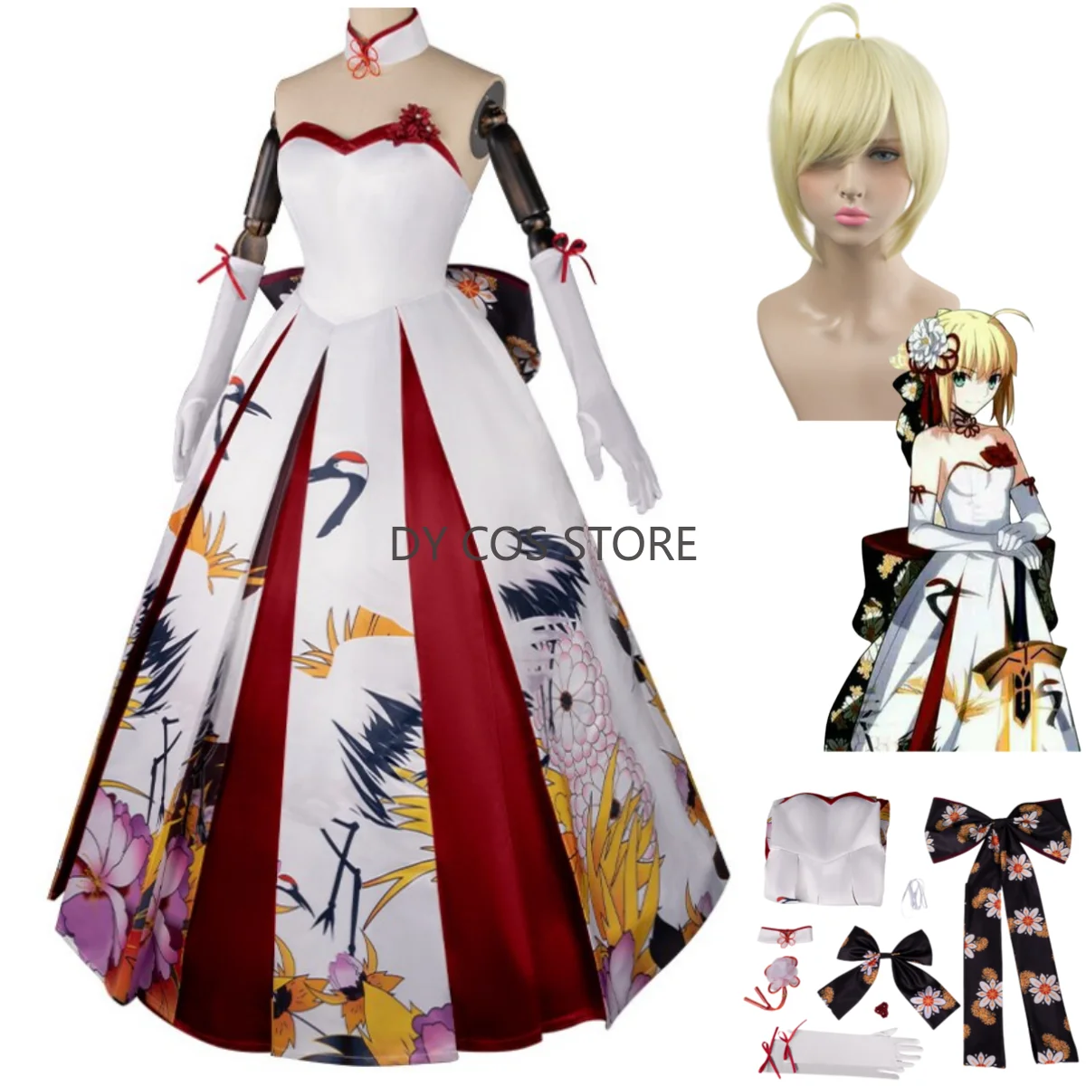 

Игра Fate Stay Night Saber Altria Pendragon Косплей Костюм Парик Китайский Стиль Вечернее Платье Женский Сексуальный Карнавальный Костюм Партии