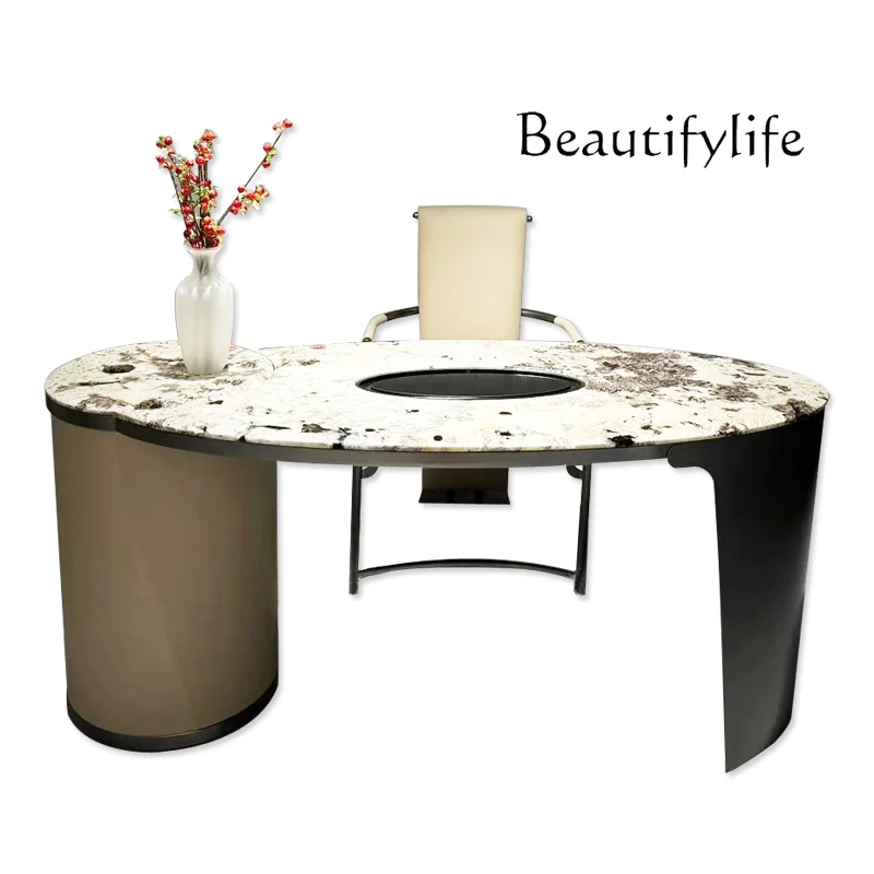 

Imported natural luxury marble tea table special-shaped minimalist villa large flat high-end tea table boiling water