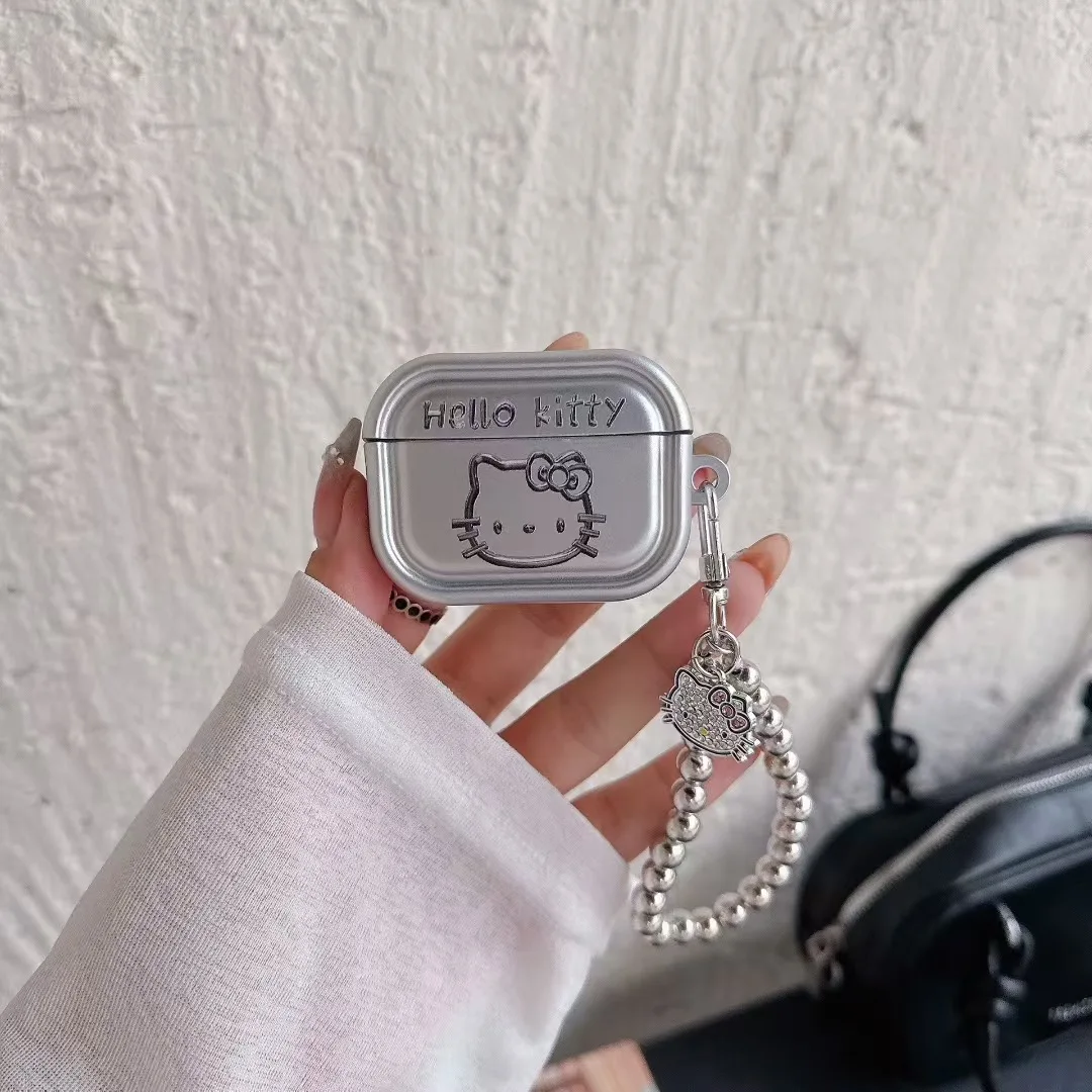 لطيف تصفيح الفضة طباعة مرحبا كيتي ل Airpods 4 Pro 2 1 2 3 4 سماعة لاسلكية تعمل بالبلوتوث سماعة الغطاء الواقي مع المفاتيح