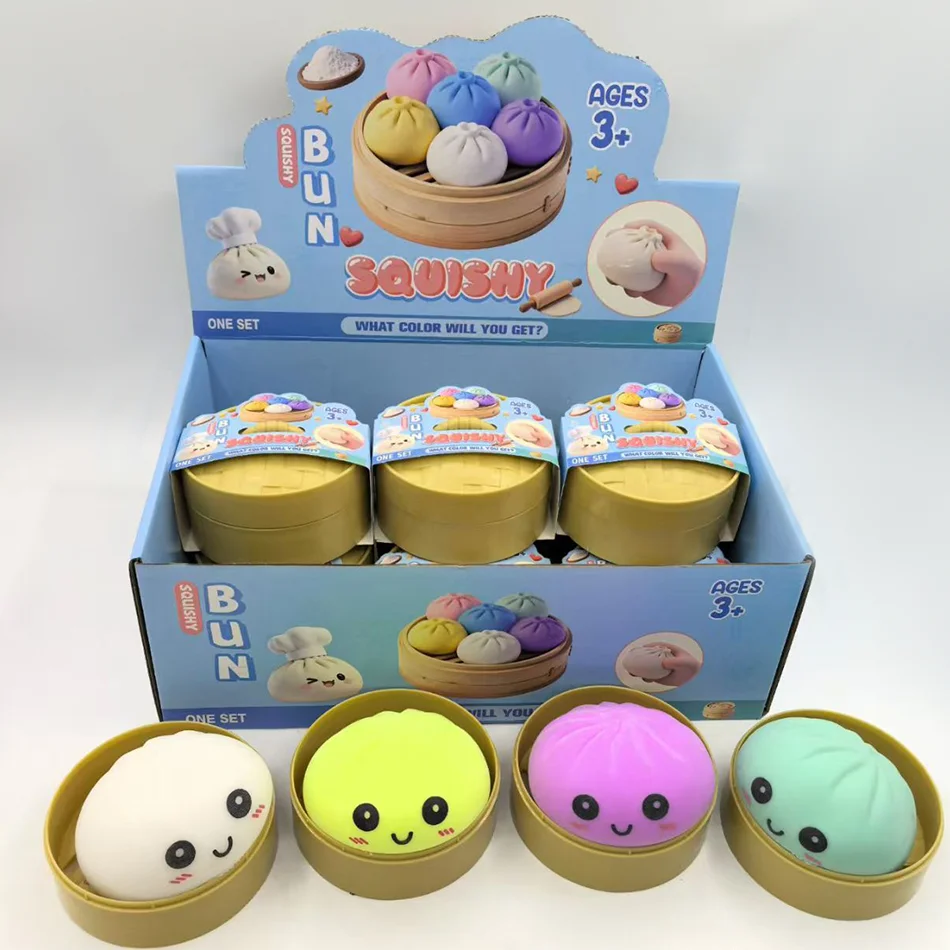 12 stuks Dumpling Stressballen Fidget Sensorisch Speelgoed Simulatie Eten met Kleine Stoompan Squeeze Deegbal Stressverlichting Hand Speelgoed