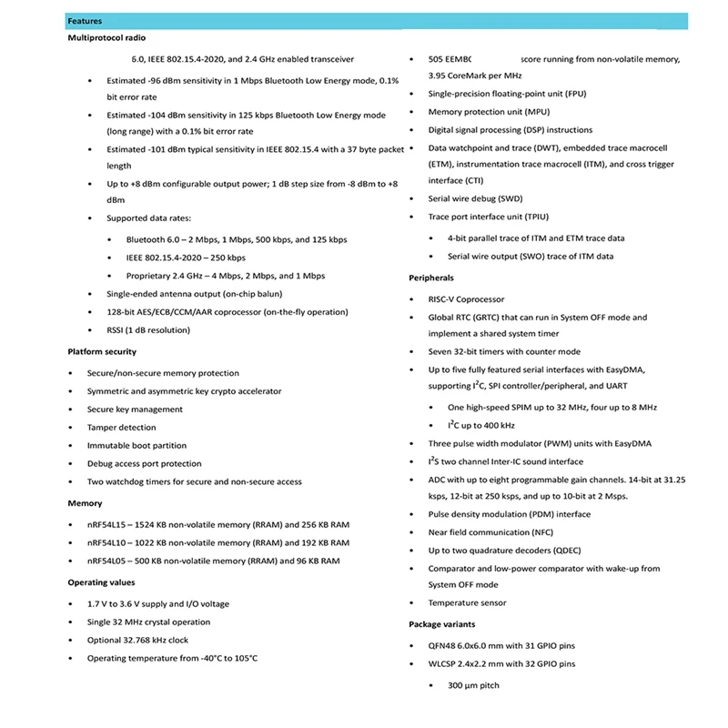 DN-NRF54L15-DK 開発ボード NRF54 シリーズ ワイヤレス Soc Bluetooth メッシュ、スレッド、マター、2.4 G 低エネルギー用