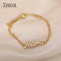 ZAKOL Fashion Stainless Steel Double Chain Bracelet for Women Mama Letter Mother's Day Jewelry Gift Wholesale