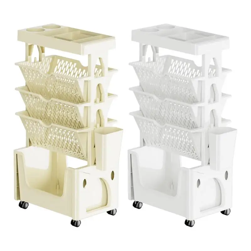 Trolley Organizer Mobile Bookshelf With Wheels Kitchen Furniture Cabinet Storage Rack multi-layer Bookshelf Vegetable Basket