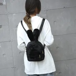 Orelhas de coelho de pelúcia mini mochila feminina 2021 novo saco fofo sólido pele do falso ombros saco kawaii peludo mochilas para meninas adolescentes sac