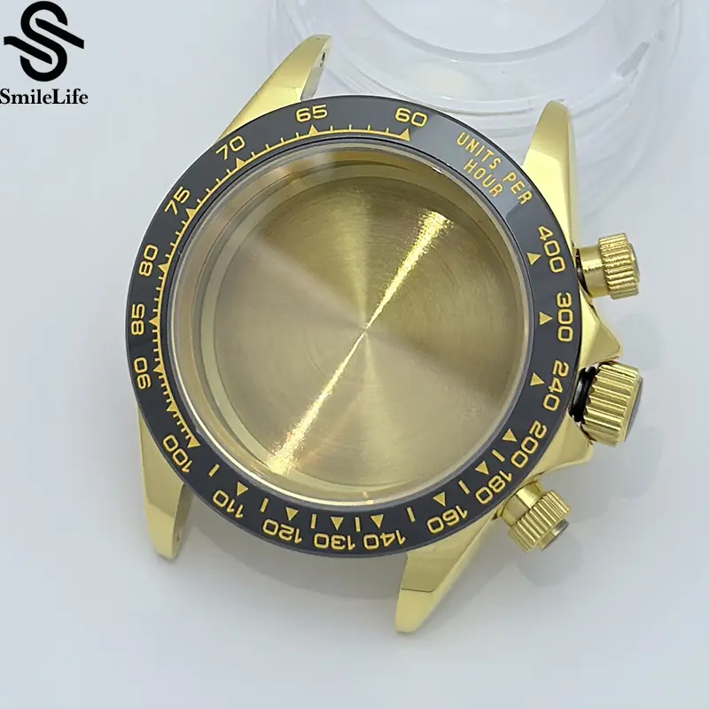 SmileLife 39mm VK63 Silver/Black/Gold Watch Case Sapphire Glass Ceramic/Steel Bezel Fit VK63 Quartz Movement Watch Accessories - Image 9