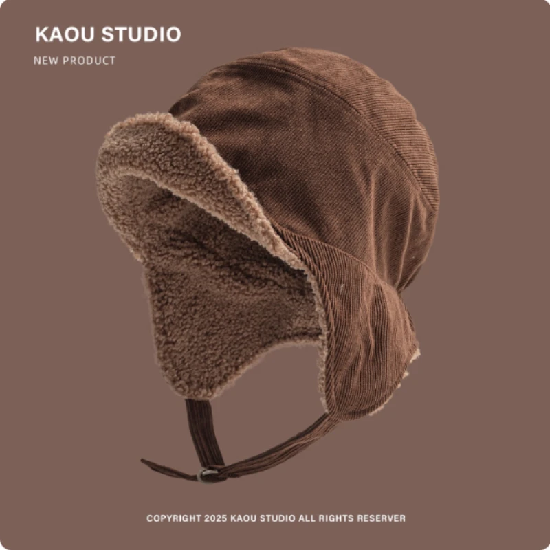 Японская однотонная вельветовая летающая шапка, зимняя мужская и женская уличная универсальная теплая защита ушей, велосипедные лыжные шапки-бомберы