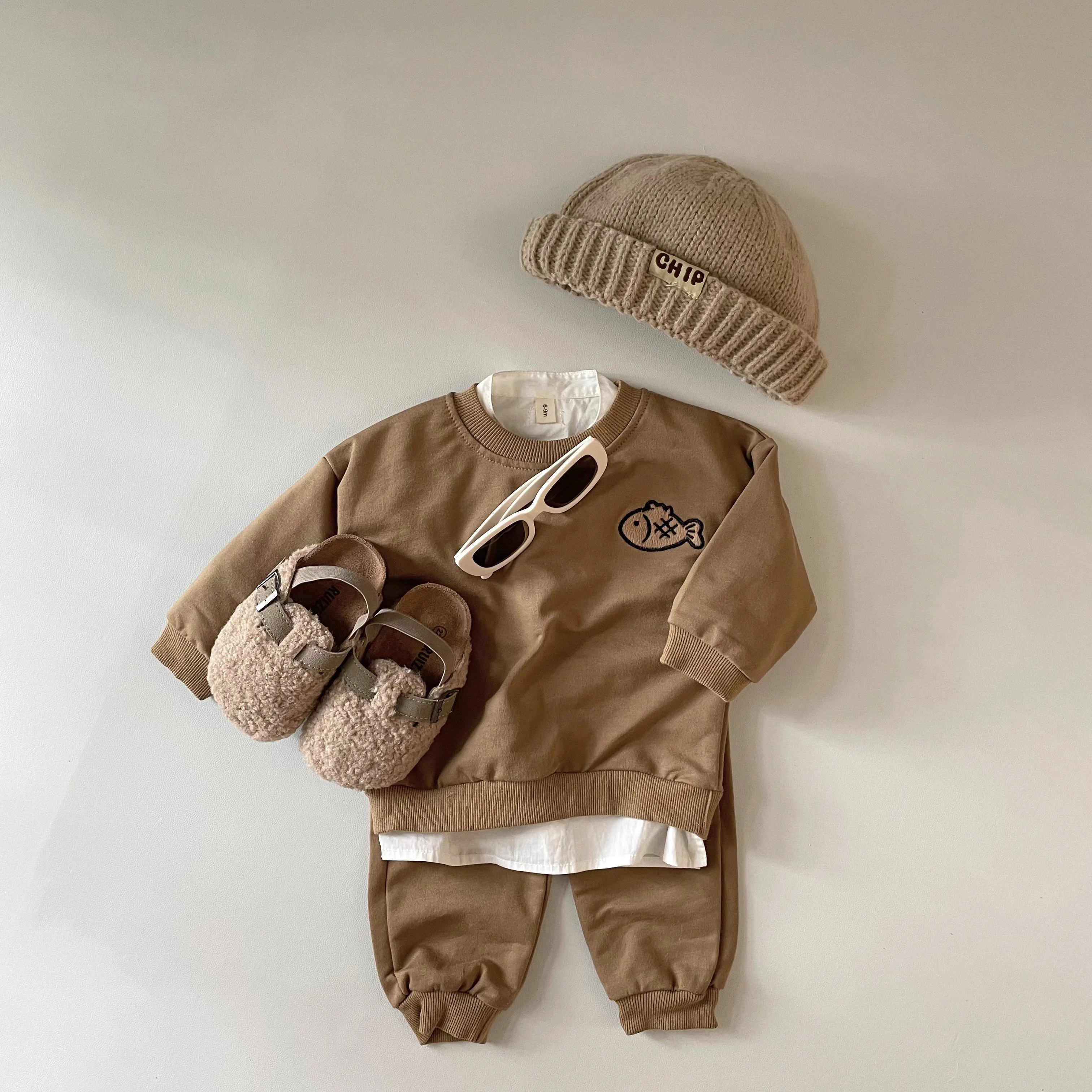 Spring Autumn Korean Baby Cotton Clothing Sets Kids Boys Girls Clothes Loose Tracksuit Pullovers Sets Tops+Pants 2PCS outfit