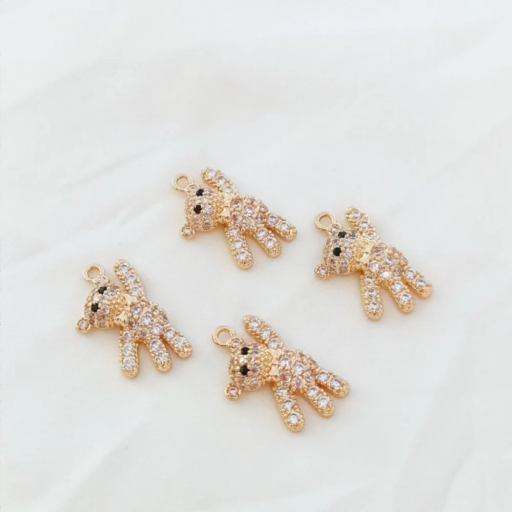 

Позолоченные аксессуары 14, кулон с милым медведем из циркона, серьги, браслет, подвеска-ожерелье, аксессуары ручной работы своими руками