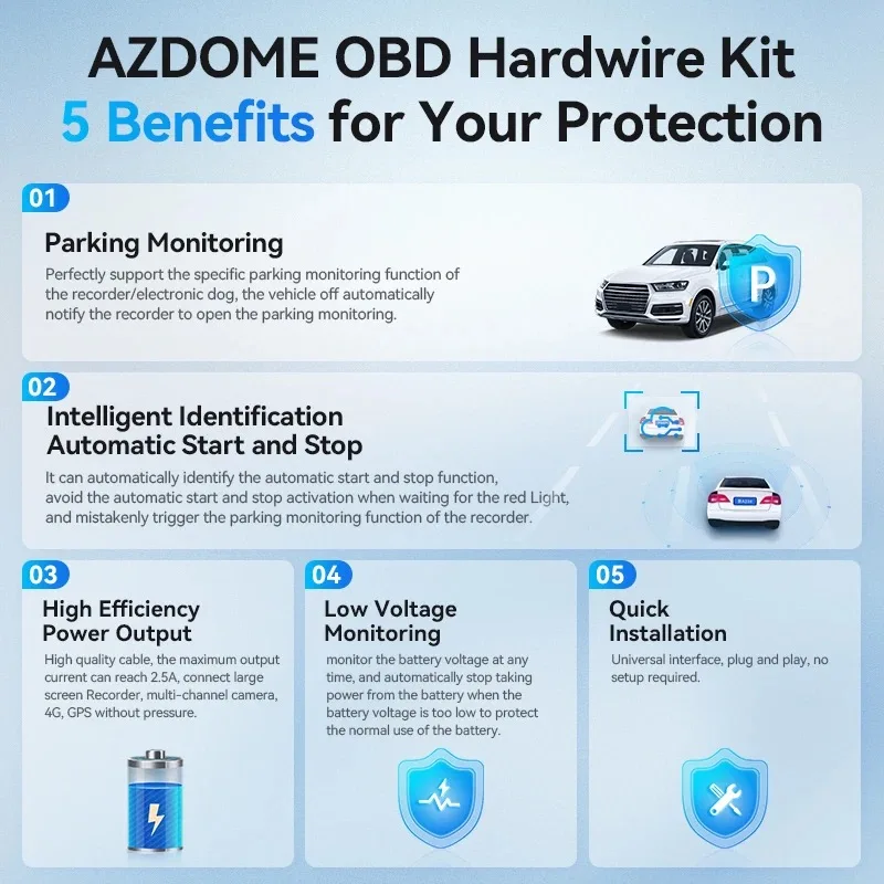 AZDOME Obd مجموعة الأسلاك الصلبة نوع C ميناء ل AZDOME M550 Pro/M550 MAX/M300S/M580/M560 سيارة داش كام كابل شاحن 24H شاشة ركن السيارة