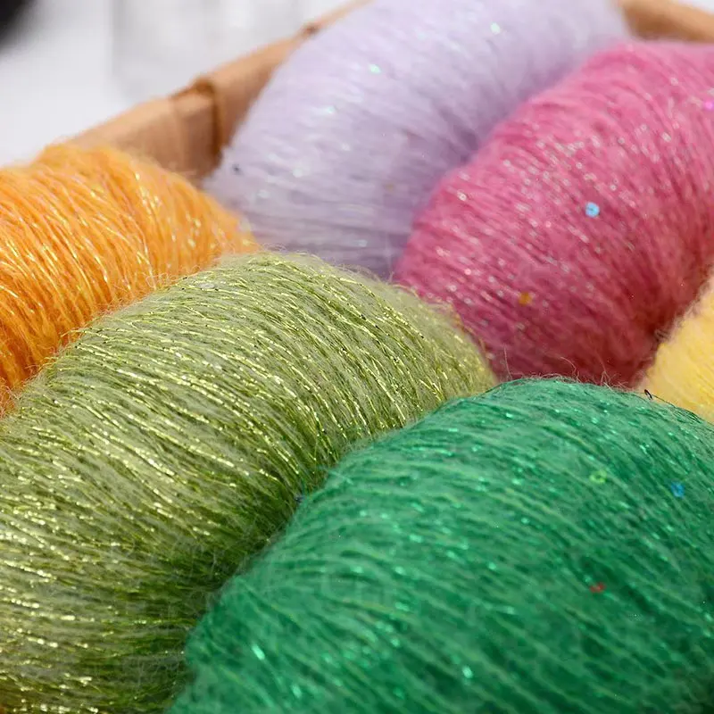 New Yarn Product Sequin Mohair Handmade DIY Woven Scarf Thread, Super Soft Mohair Handmade Shiny Silk Wool Thread