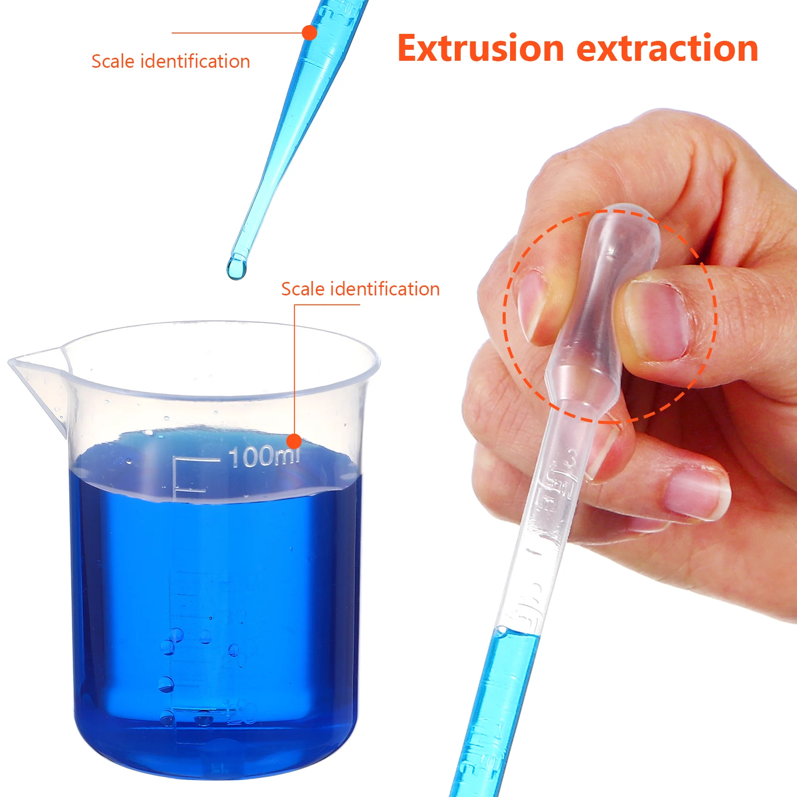 

1Set Plastic Graduated Cylinders Beaker Set Transfer Pipettes Tube Brush Clear Scale Measurement Laboratory Liquid Transfer