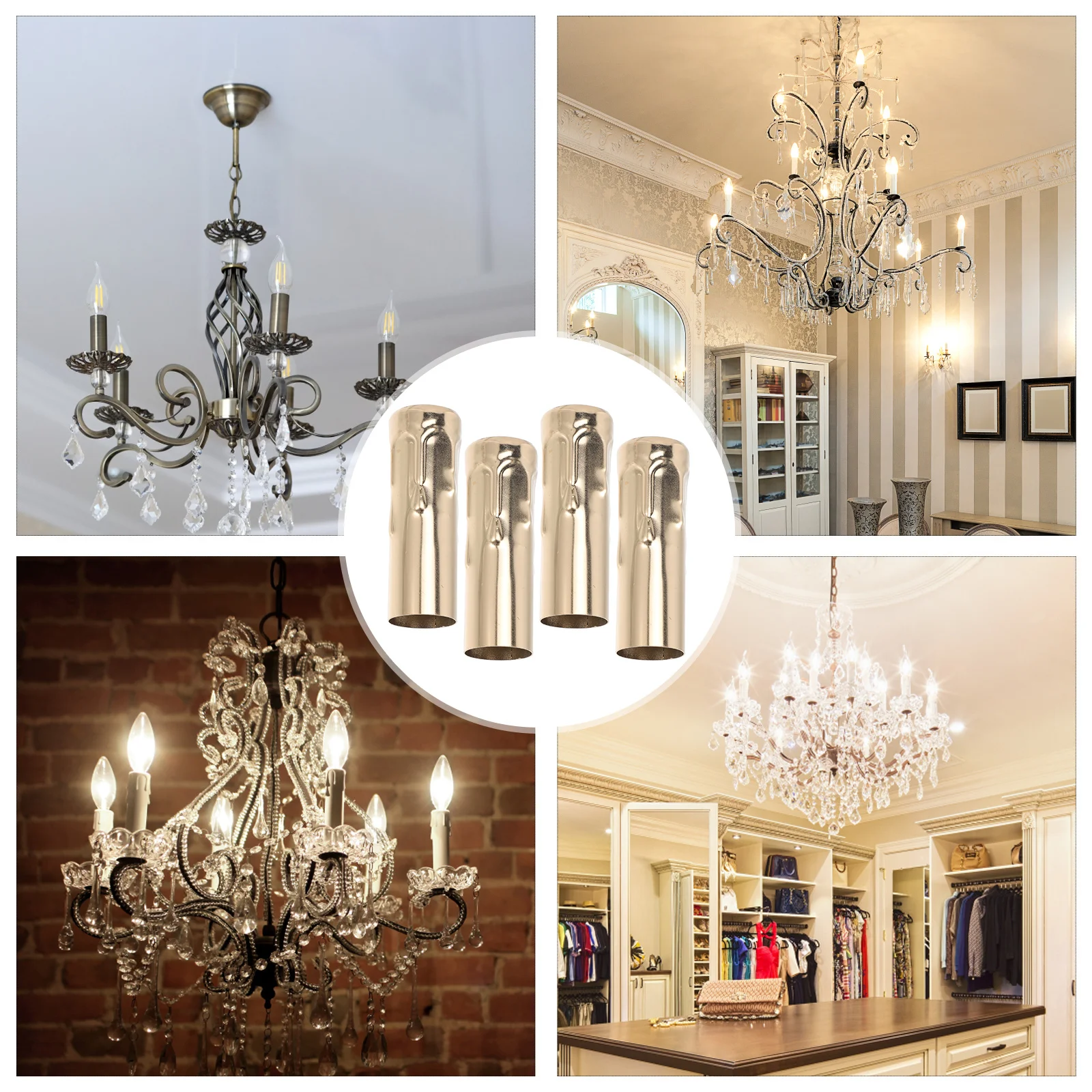 

4Pcs Flanging Sleeve Lamp Base E14 Socket Cover for Retro European Style Crystal Chandelier Lighting Parts Durable Metal