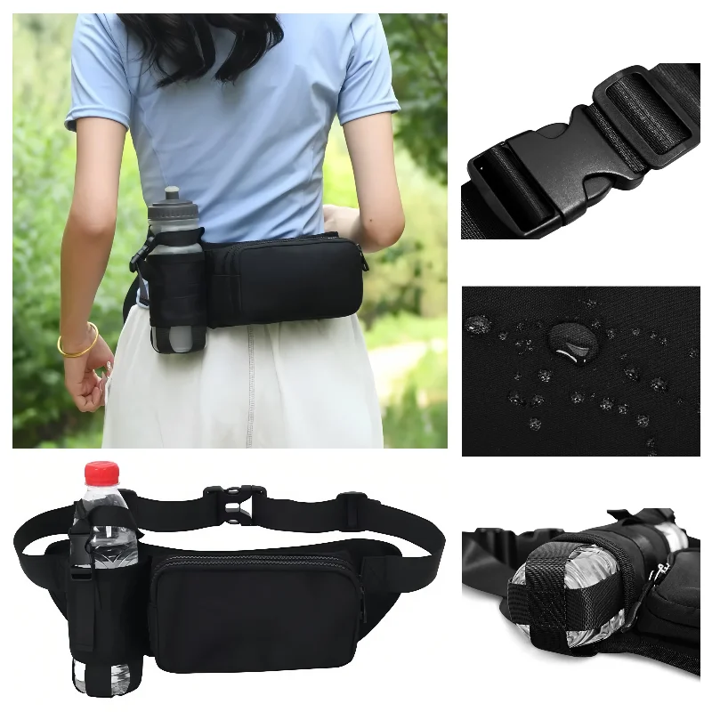 

Oxford Cloth Running Belt Pack Large Capacity Shoulder Bag with Bottle Holder Adjustable Waterproof for Outdoor Camping Hiking