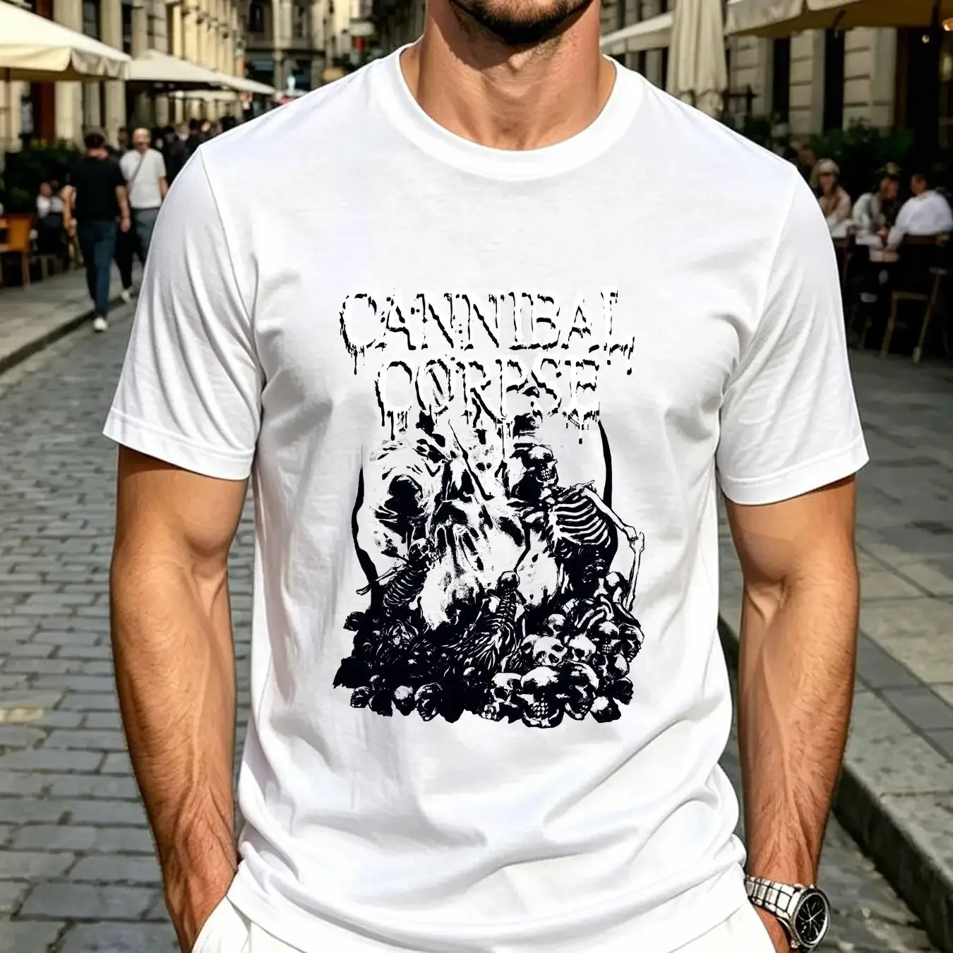 washed T Shirt CANNIBAL CORPSE PILE OF SKULLS  Cotton Red S to 5XL K3922 vintage Washed Breathable streetwear Stretched Soft