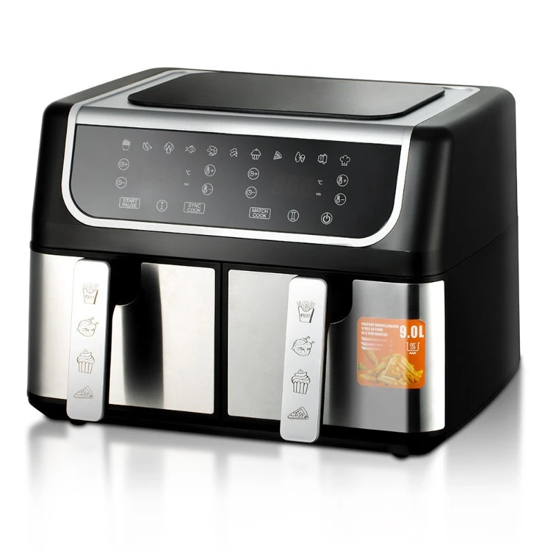 Double Ball Double Pot Air Fryer 9L Large Capacity Multifunctional Smart Touch Screen