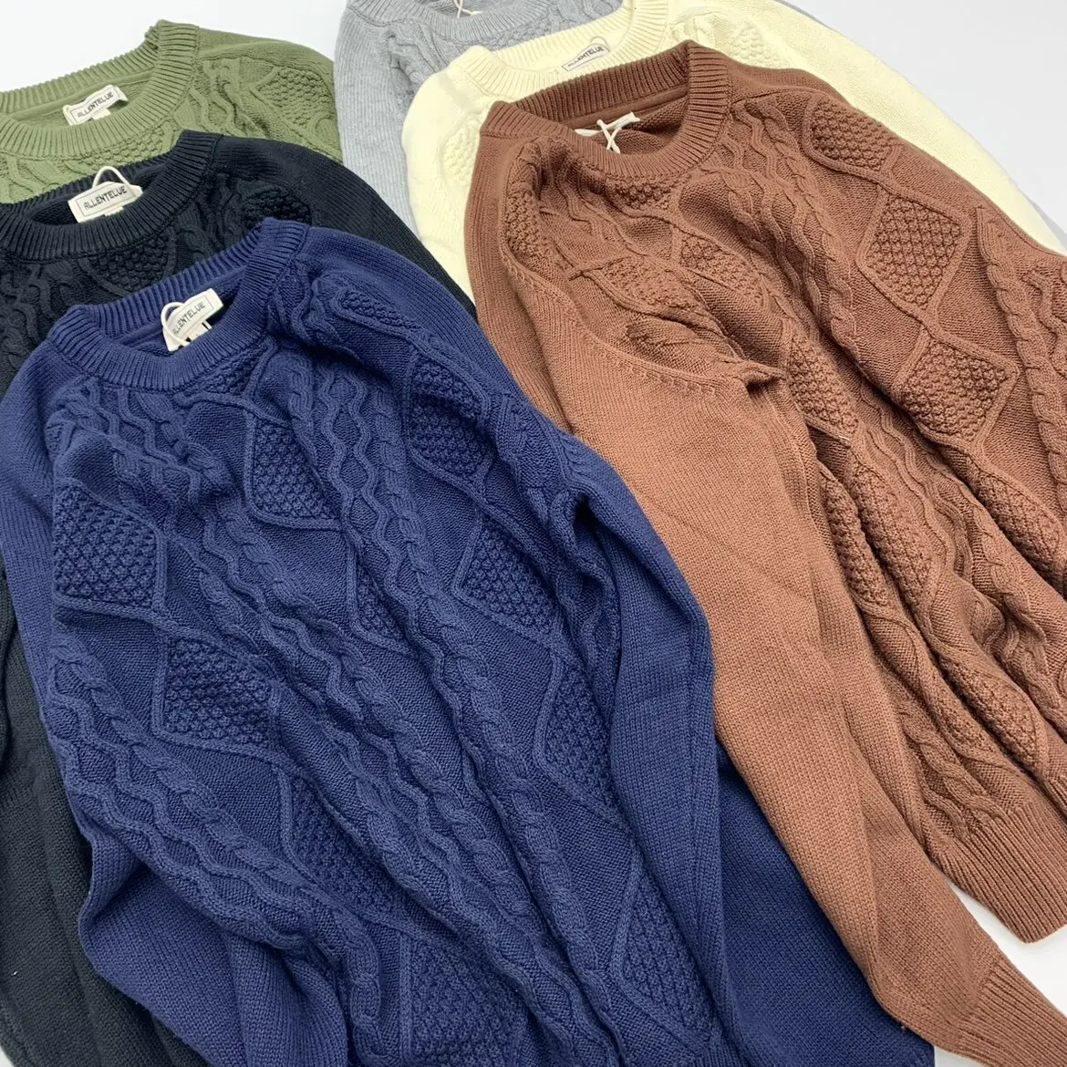 Heavyweight Men's 100% Cotton Crewneck Pullover Chunky Cable-Knit Sweater Japanese Retro Loose-Fit Hong Kong Style Twist-Knit