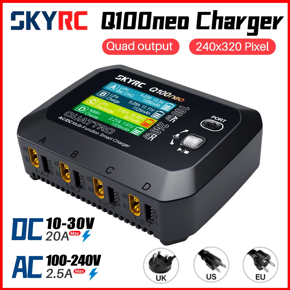 NEW SKYRC Q100neo Smart Charger AC 100W DC 240W For LiPo/LiHV/LiFe/Lilon/NiMH/NiCd/Pb