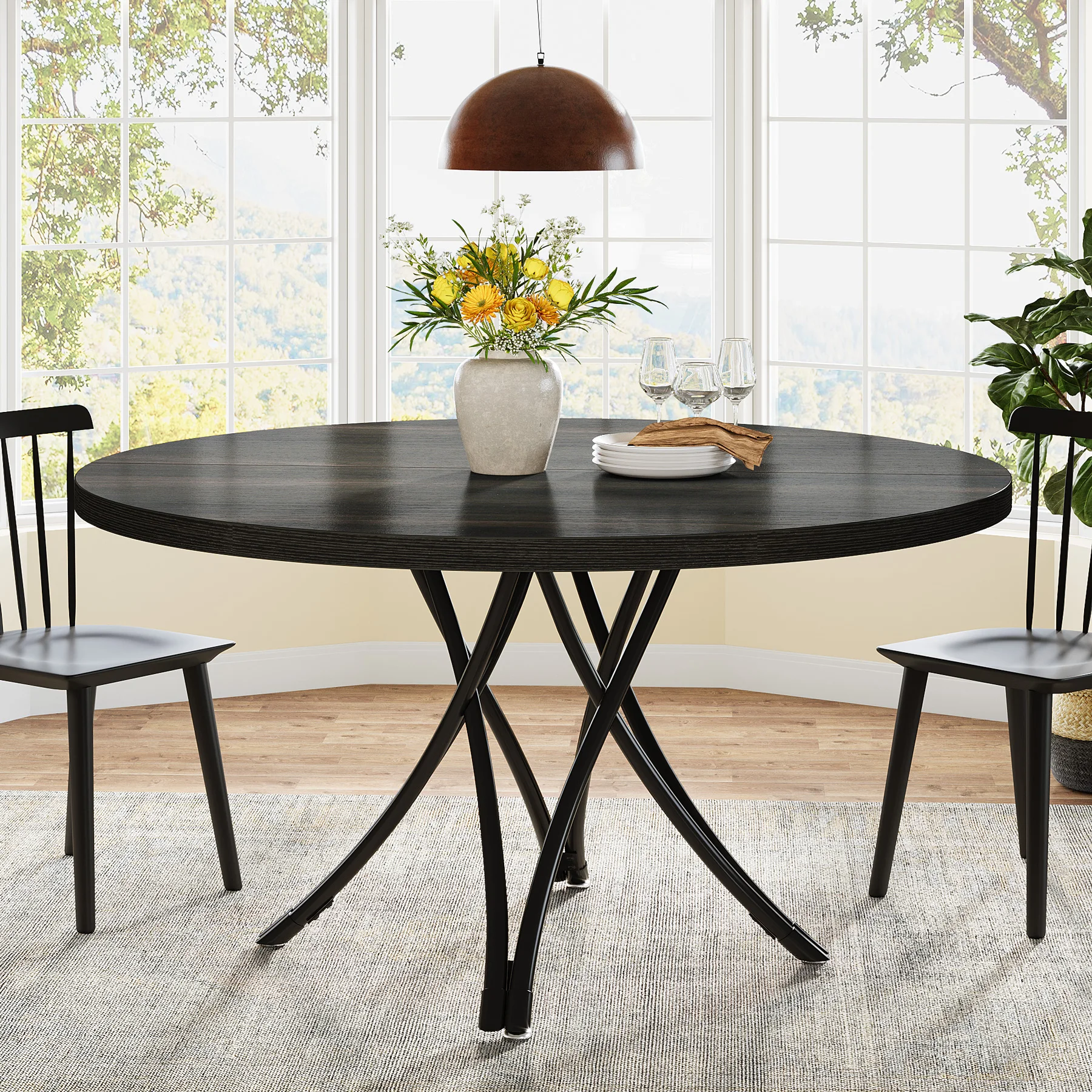 Tribesigns ronde eettafel voor 4-6 personen, 47-inch boerderij eetkamertafel cirkel keukentafel, industriële eettafel