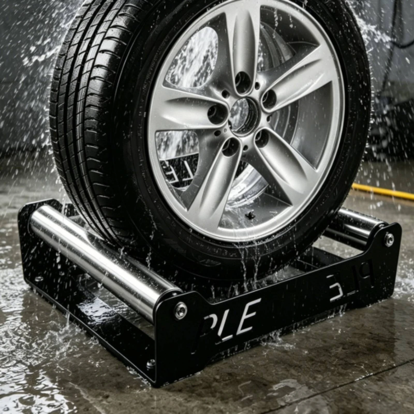 360° Rotating Tire Stand Shiny Rollers Wheel Cleaning Rack Auto Care Equipment Rectangular