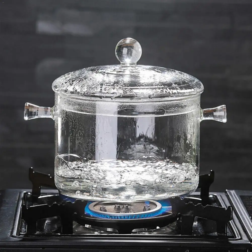 Stylish Glass Porridge Pot Ergonomic Handles 1300ml Glass Soup Pan Kitchen Boiler Glass Cooking Pan Corrosion-resistant