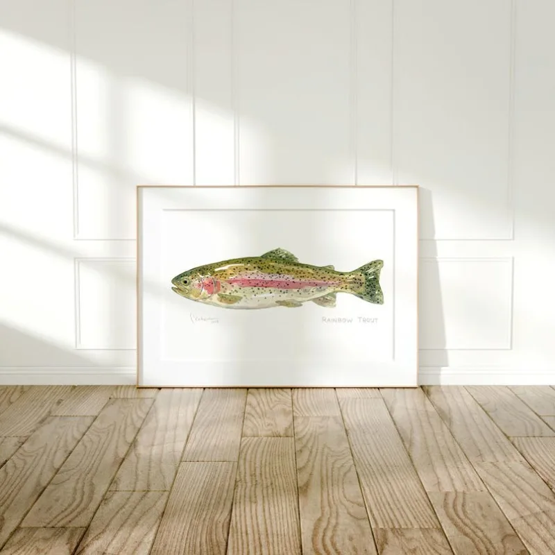 Vintage Poster Fishing Wall Painting Breed of Fish Picture Rainbow Trout Fish Mural Canvas Art Home Decor for Living Room