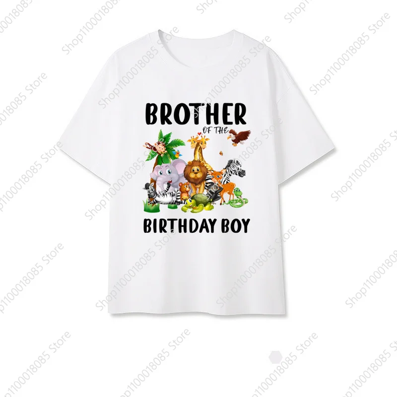 Wildlife Park Animal Family Theme Printed T-shirt Boys and Girls Birthday Tshirt Wild Birthday Party Set Preschool Short Sleeves