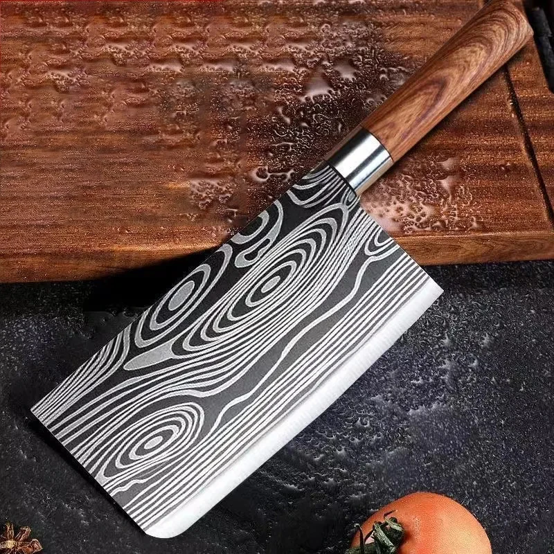 Laser Damascus Pattern Slicing Knife Sharp Stainless Steel Household Kitchen Knife for Female Meat Fish Vegetables Cutting Tools