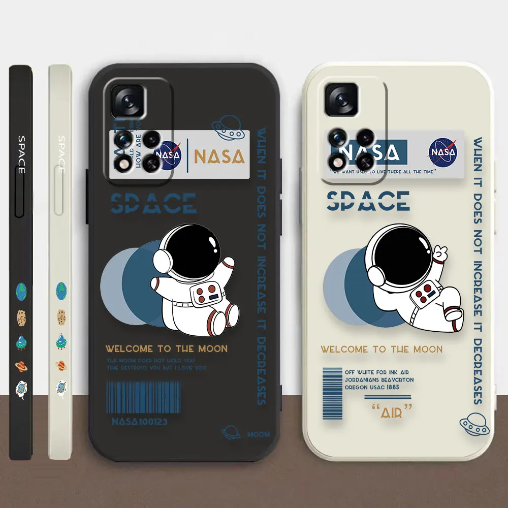 

Case For Redmi Note 12 11T 11R 11E 10 9 9S 8 7S PRO PLUS 4G 5G Colour Simple Shockproof Liquid Case Cartoon Astronaut