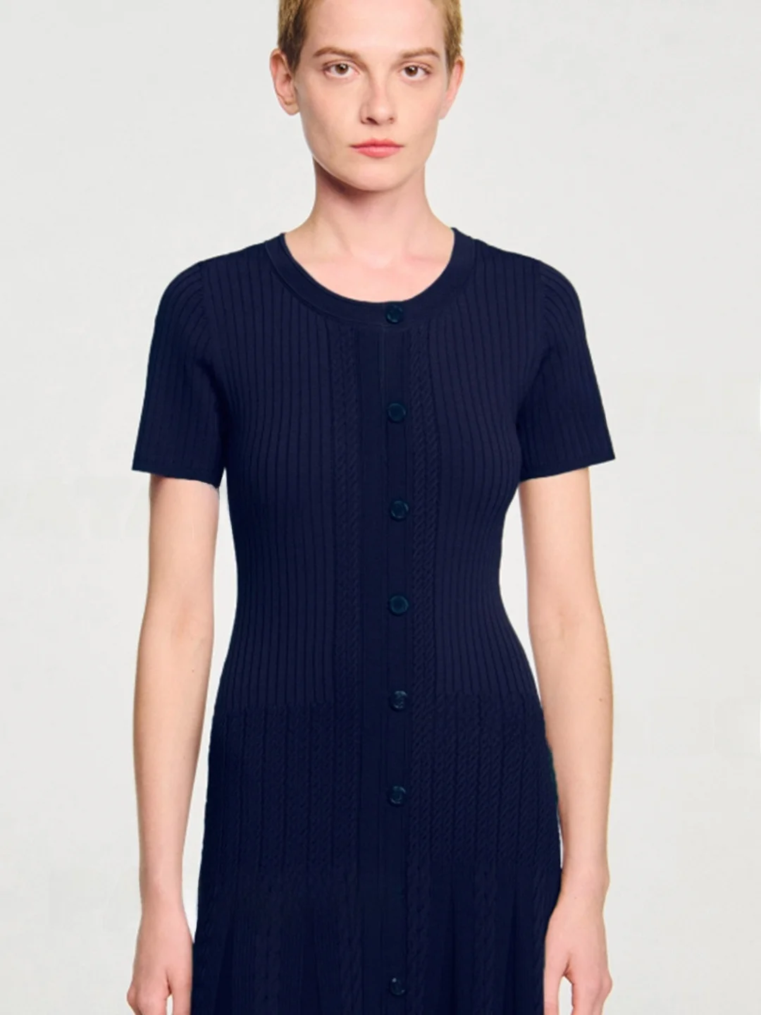 Saia A-Line de Cintura Alta com Bordado Floral em Tricô, Botão Único, Nova Chegada Outono/Inverno para Mulheres