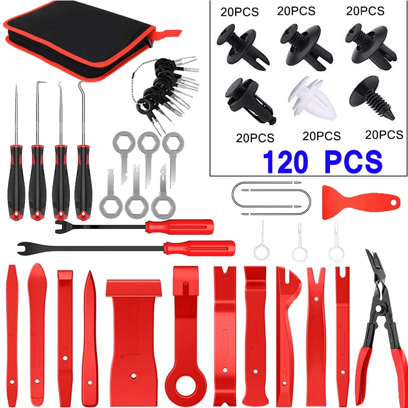 Car Door Trim Removal Pry Tool Kit Auto Dashboard Audio Removal Hook Kit Mixed Size Fastener Clips Disassembly Repair Tools Set