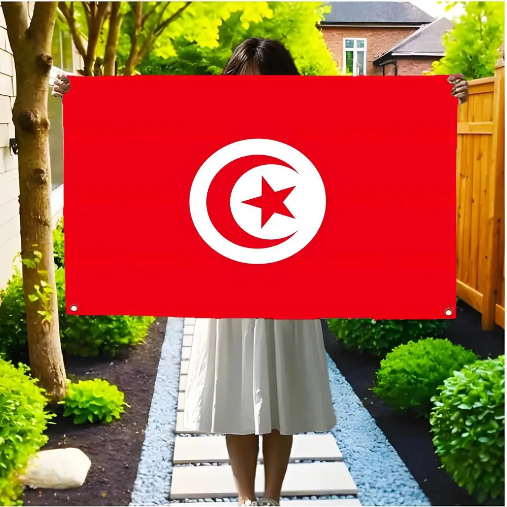 Flag of T_Tunisia Flags Borderless four-ring ornament indoor outdoor decoration effortless to hang