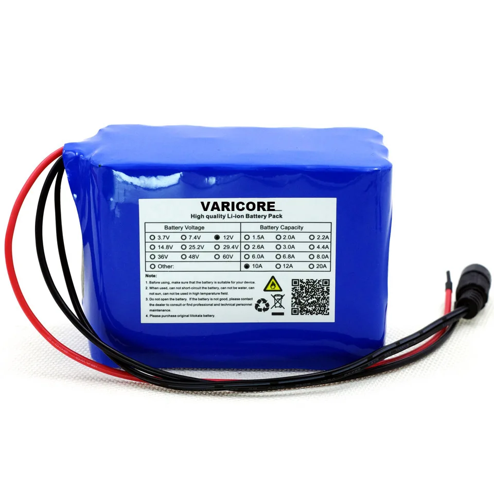 

100% New Protection Large capacity 12V 10Ah 18650 lithium Rechargeable battery pack 12.6v 10000mAh with BMS