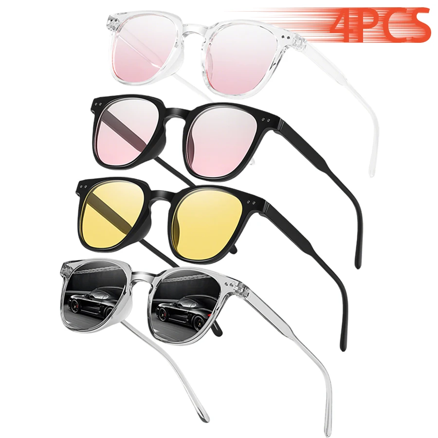 4PCS Unisex Delicate Vintage Sunglasses Round Frame Gradient Pink Classic Women Men Trendy Fashion Eyewear Lightweight
