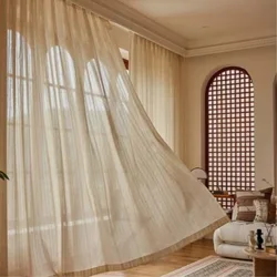 1/2 Panles Japanese Harajuku Style Striped Linen Gauze Curtains, Living Room And Bedroom Gauze Curtains