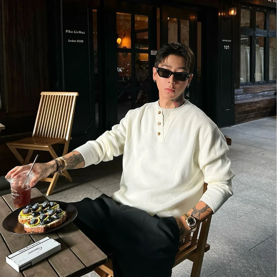 

American Sle Henry Collar Sweater Men's Autumn Winter Lazy Old Money Knitted irt Fake Two-Piece Line Coat Youth Vitali ...