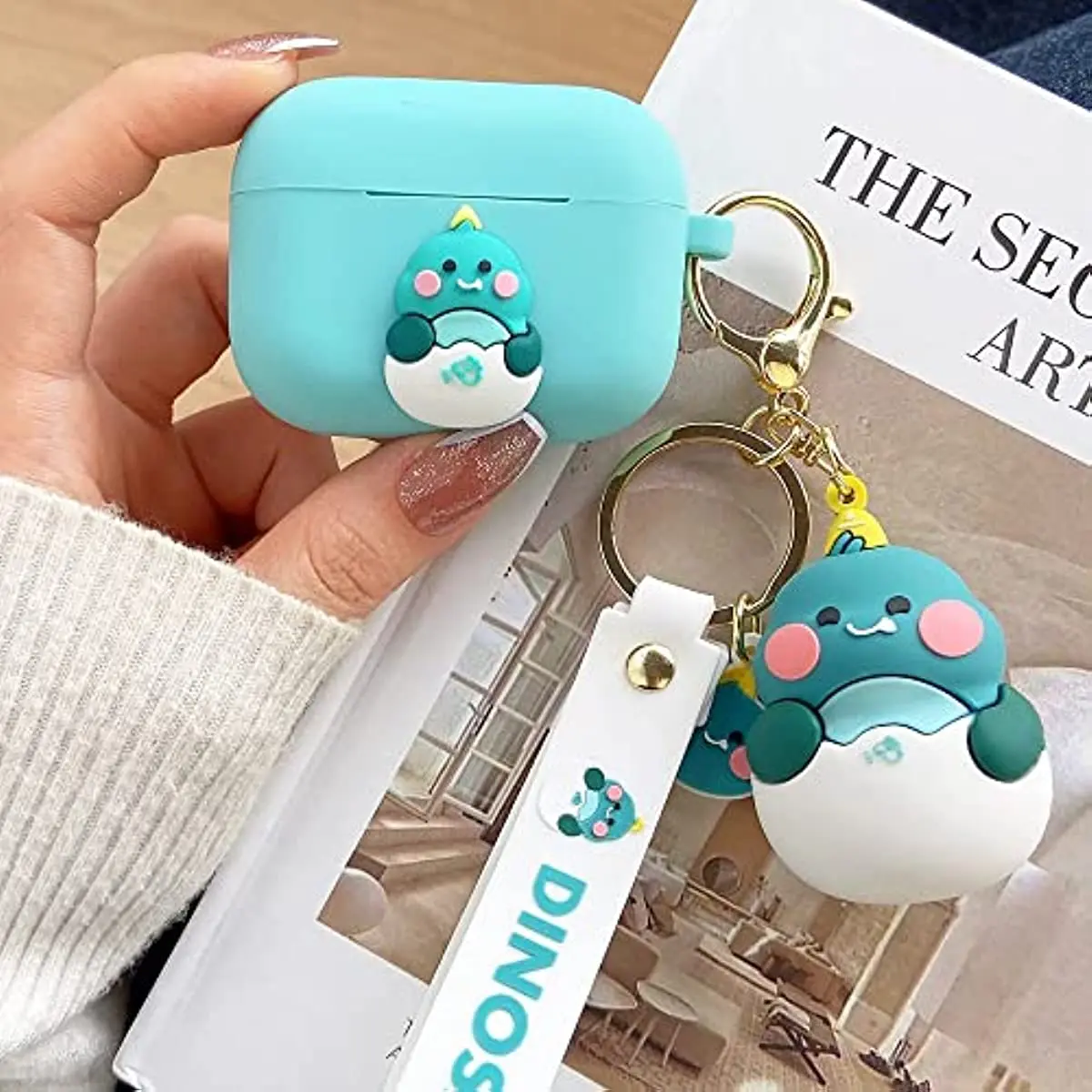 Для Airpods, мягкий силиконовый защитный чехол с забавным мультяшным динозавром, для Airpods 1, 2, 3 Pro, с 3D брелоком-динозавром для мальчиков и девочек