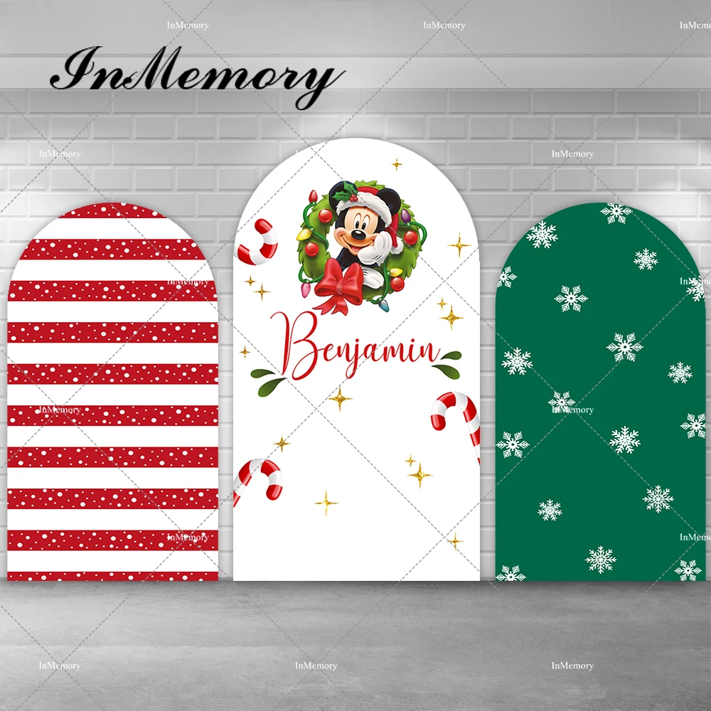 Cartoon Mickey Chiristmas Day Arch Backdrop Cover Red Green Xmas Tree Snowflake Chiara Wall Backgrounds Double-sided Supplier