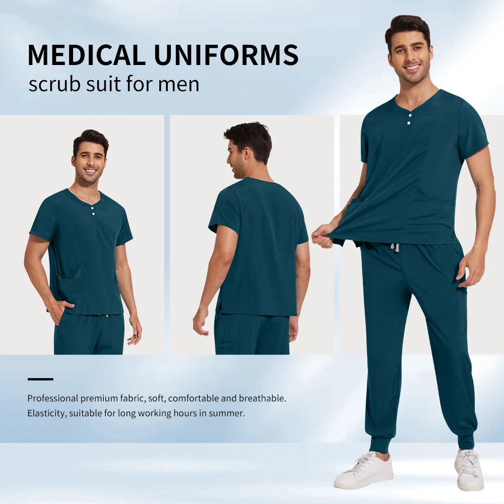 Niaahinn Dentistry Nurse Accessories Medical Surgical Gowns Solid Color Doctor Nurse Scrub Uniform Men Beauty Salon Spa Workwear view 4