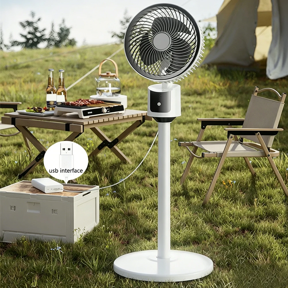 Standventilator mit Standfuß, USB-wiederaufladbarer oszillierender Standventilator, Luftzirkulationsventilator, 3 Geschwindigkeiten einstellbarer Luftkühler, für den Sommergebrauch – Detail 10