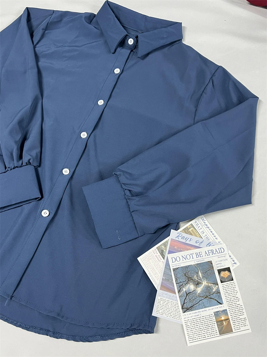 مخطط بوبلين مريح القطع على طراز Preppy طلاب الجامعات ربيع طوال اليوم خفيف الوزن للاستخدام اليومي للنساء بأزرار سفلية #5