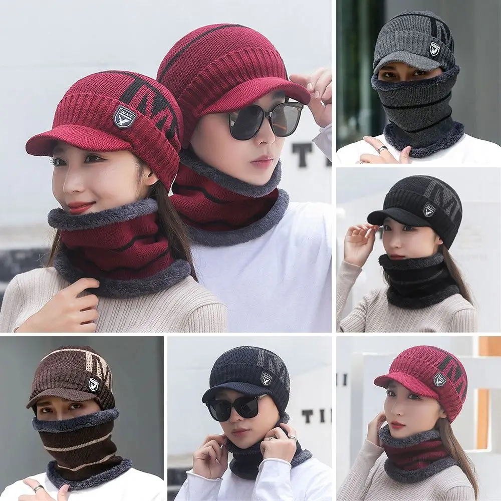 2 قطعة/المجموعة في الهواء الطلق سميكة يندبروف قبعة وشاح الشتاء الدافئة قبعة قبعة لينة الصوف الرقبة حماية قبعة للرجال والنساء