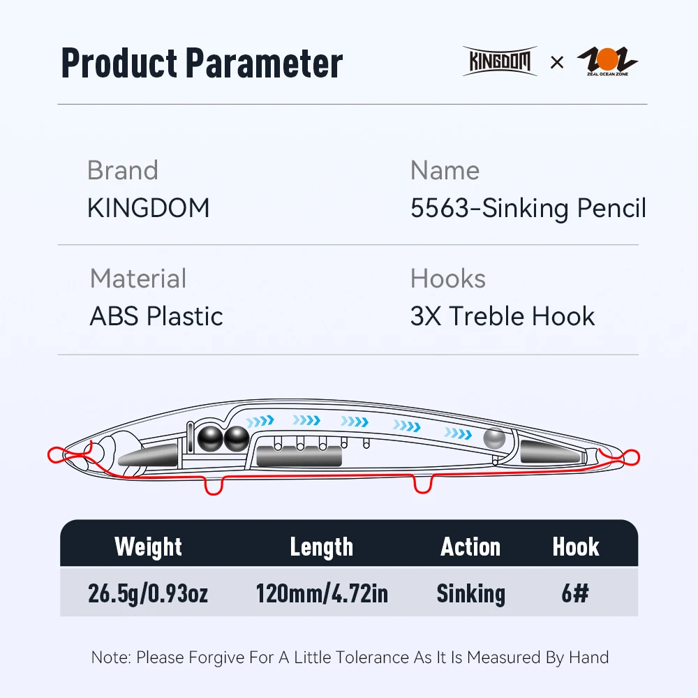Kingdom Pencil Sinking Fishing Lure 120mm 26.5g Long Cast Saltwater Lures Trolling Artificial Bait Sea Bass Wobblers Lure