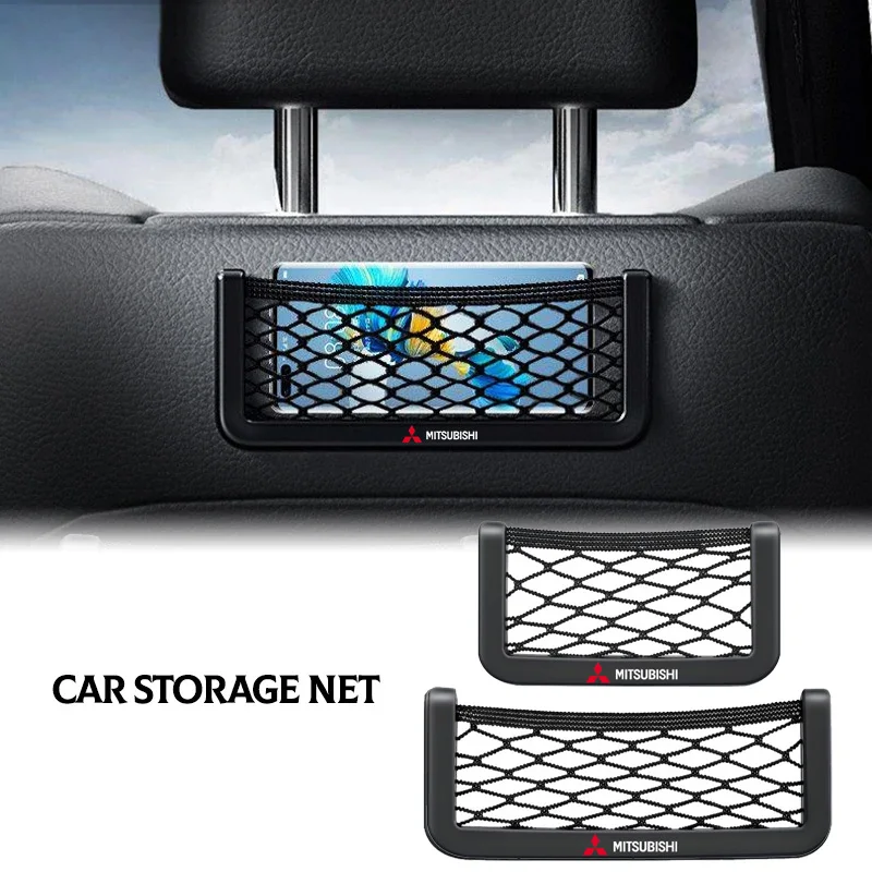 1pcs Universal Car Interior Mesh Organizer Storage Bag For Mitsubishi Outlander Lancer 10 9 ASX RALLIART Eclipse L200 Pajero