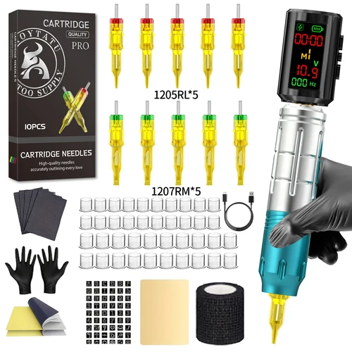 Imagen 2 del producto Kit de tatuaje TRO, Kit de pluma de tatuaje de aleación para maquillaje permanente, Kit de máquina de tatuaje, pantalla a Color, fuente de alimentación para tatuaje, Kit de tatuaje