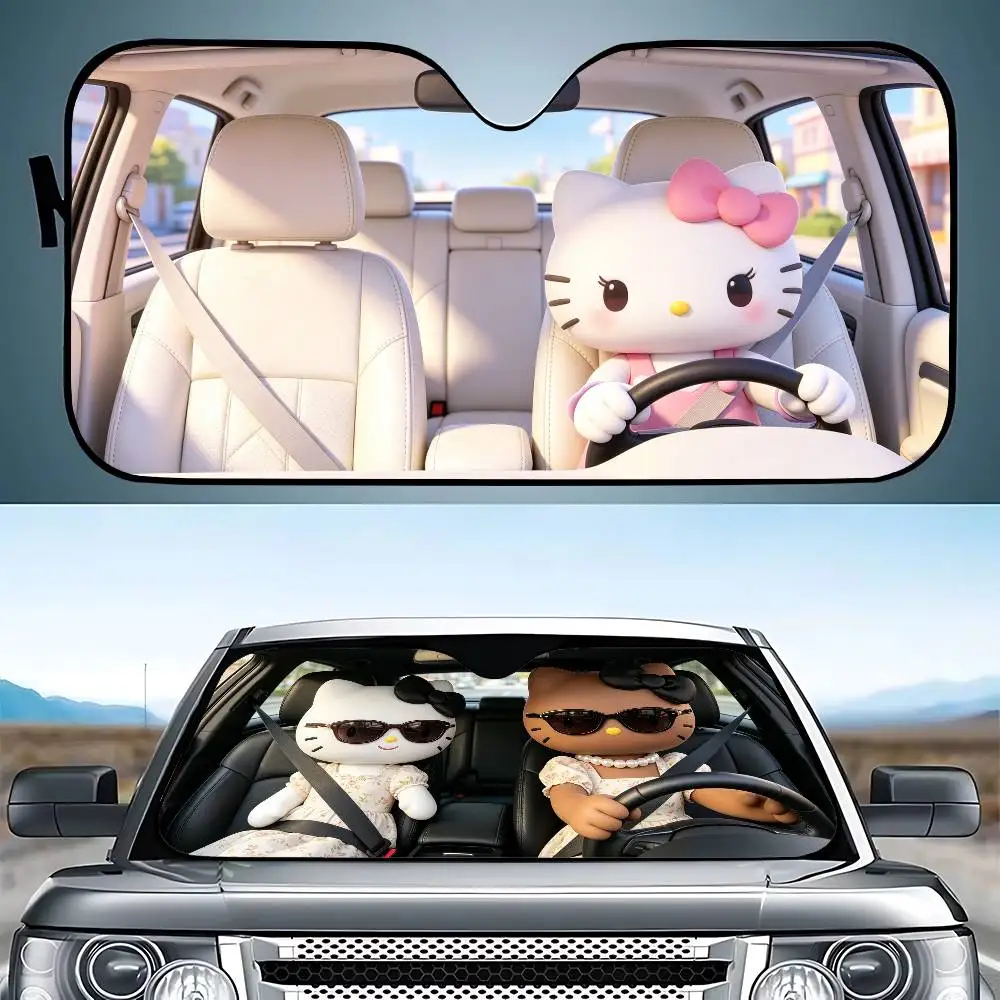 Kawaii K-Kitty Drive Car SunShade Windshield Funny Sun Shade Foldable UV Ray Sun Visor Protector Sunshade For Front Window